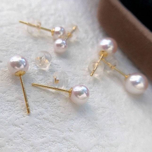 5.5-8.5mm White Akoya Round Pearl Stud Earrings - May-Lynn